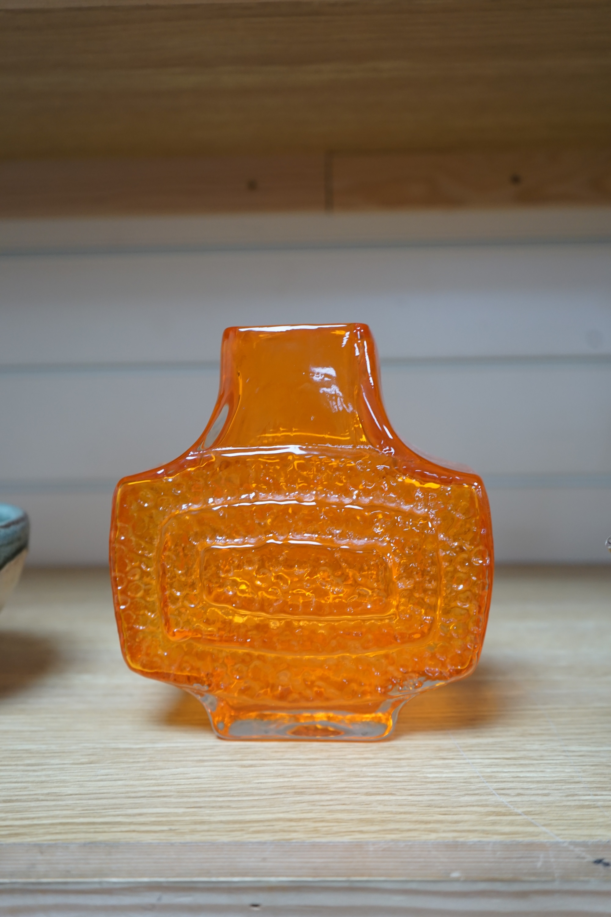 A Geoffrey Baxter for Whitefriars TV vase in Tangerine, 18cm high. Condition - good